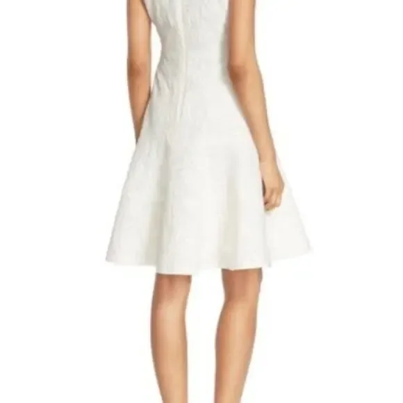 Rebecca Taylor Jacquard Knit Sleeveless White Tonal Floral Fit & Flare Dress 4 - Picture 7 of 15